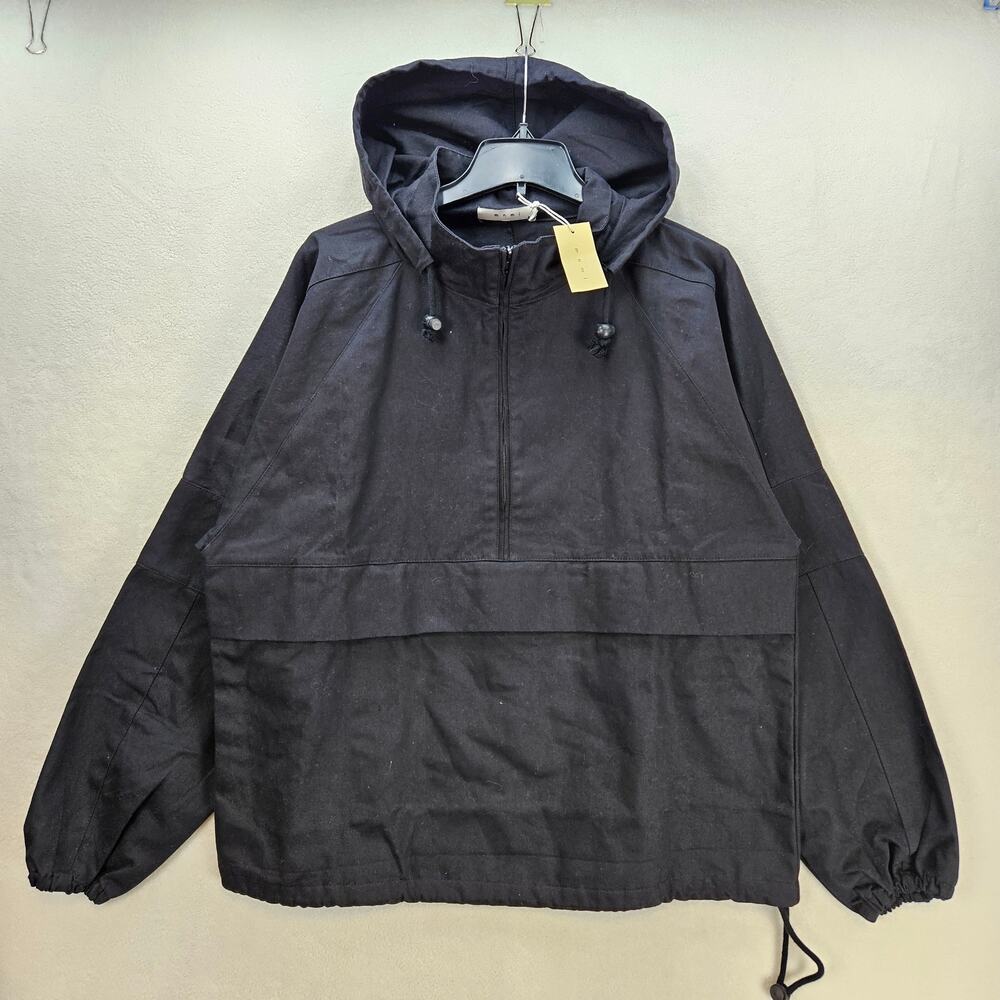MNML MEN'S MEDIUM HALF ZIP HOODED JACKET BLACK CANVAS NWT